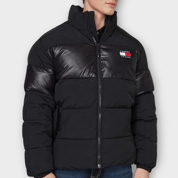 Tommy Hilfiger Men's Black Puffer Jacket Size S Tonal Color Block Warm Winter - Picture 16 of 16